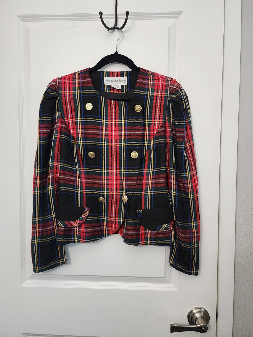 Vintsge Tartan Double-Breasted Jacket - Red/Black Plaid - Picture 2 of 5